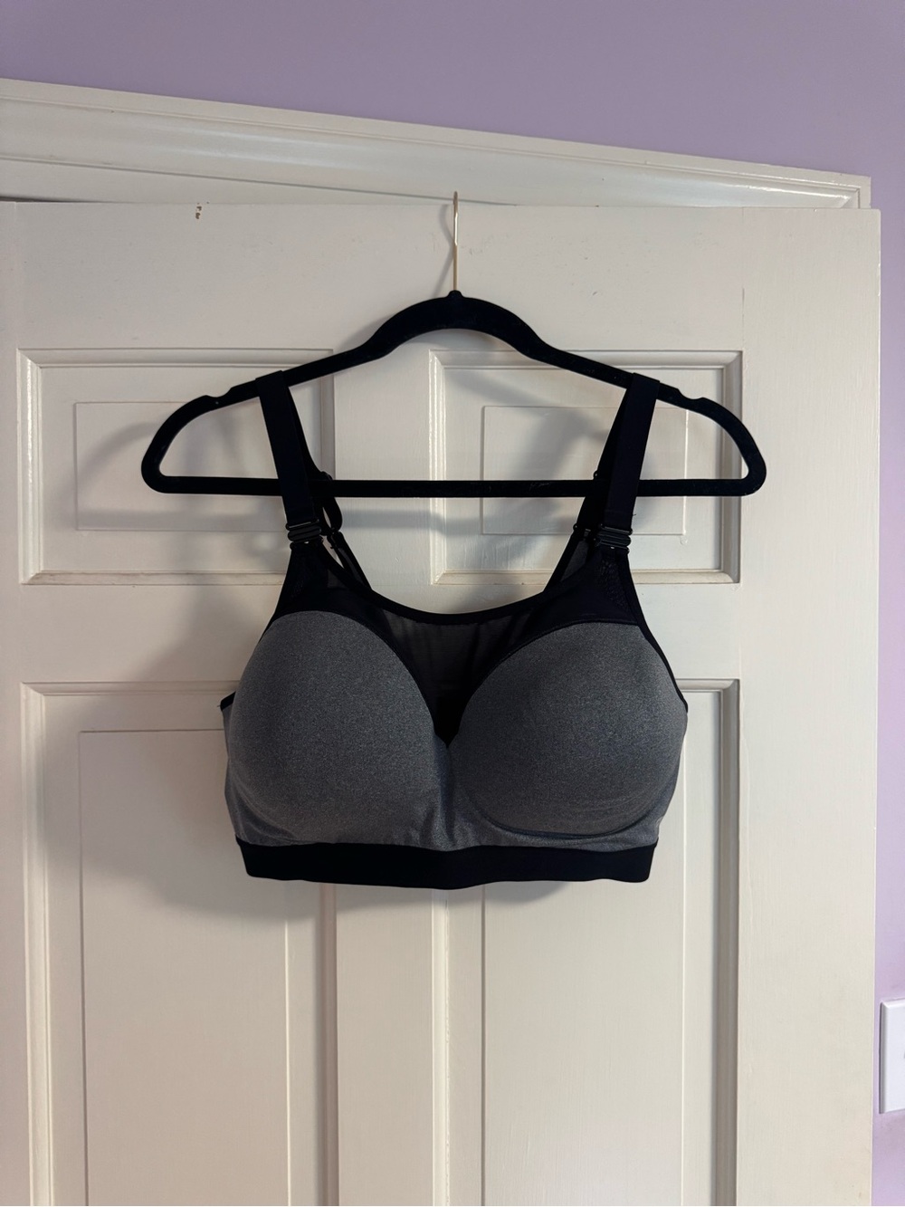 Gray Padded Sports Bra with Black Trim